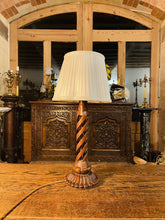 Load image into Gallery viewer, Antique Wooden Marquetry Spiral Table Lamp, Rewired