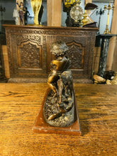 Load image into Gallery viewer, A.J Peiffer (French, 1832-1886) Bronze Group Of Putto With A Setter On Marble