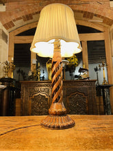 Load image into Gallery viewer, Antique Wooden Marquetry Spiral Table Lamp, Rewired