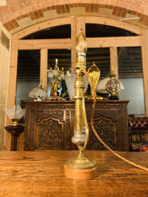 Load image into Gallery viewer, Antique Solid Brass Gimbal Ships Table Lamp, British Navy, Rail Carriage Light