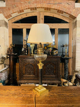 Load image into Gallery viewer, Antique Brass Oil Lamp With Cut Glass Bowl, Table Lamp, “Duplex, Youngs”