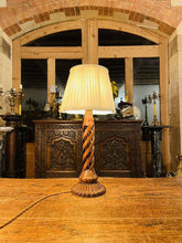 Load image into Gallery viewer, Antique Wooden Marquetry Spiral Table Lamp, Rewired