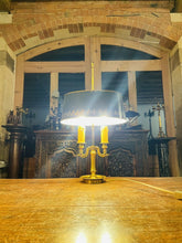 Load image into Gallery viewer, Antique 2 Arm Bouilotte Lamp, Brass & Green Tole Shade