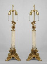 Load image into Gallery viewer, Pair Of Gilt Bronze & Rock Crystal Table Lamp, French Napoleon III Style