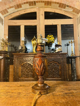 Load image into Gallery viewer, Antique Hand Carved Oak Table Lamp, Jacobean Design