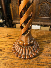 Load image into Gallery viewer, Antique Wooden Marquetry Spiral Table Lamp, Rewired