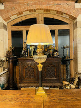 Load image into Gallery viewer, Antique Brass Oil Lamp With Cut Glass Bowl, Table Lamp, “Duplex, Youngs”