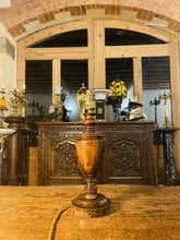 Load image into Gallery viewer, Antique Hand Carved Oak Table Lamp