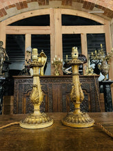 Load image into Gallery viewer, Pair Of Antique Italian Venetian Carved Giltwood , Polychrome Table Lamps