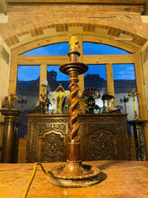 Load image into Gallery viewer, Antique Carved Wooden Barley Twist Table Lamp