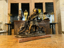 Load image into Gallery viewer, A.J Peiffer (French, 1832-1886) Bronze Group Of Putto With A Setter On Marble