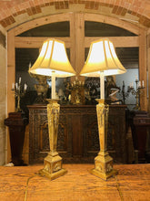 Load image into Gallery viewer, Pair of Imposing Large Brass Neo-Classical Table Lamps With Shades
