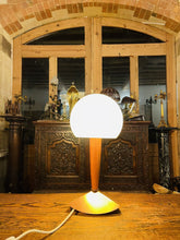 Load image into Gallery viewer, Mid Century Vintage Teak Table Lamp, Copper & Opaline Glass