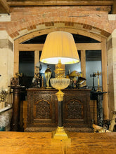 Load image into Gallery viewer, Antique Brass Oil Lamp With Cut Glass Bowl, Table Lamp, “Duplex, Youngs”