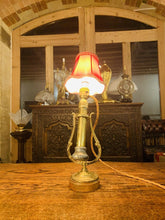 Load image into Gallery viewer, Antique Solid Brass Gimbal Ships Table Lamp, British Navy, Rail Carriage Light