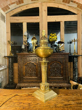 Load image into Gallery viewer, Antique Victorian Brass Oil Lamp, Table Lamp, “English Juno” By Veritas