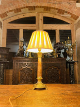 Load image into Gallery viewer, Antique Gilded Bronze & Alabaster French Empire Table Lamp, Corinthian Capitol