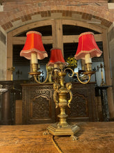 Load image into Gallery viewer, Antique Bronze 3 Branch Table Lamp, Georgian Style ‘Knole’ Candelabra, Rewired
