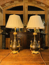 Load image into Gallery viewer, Pair Of Antique 19th Century Patinated & Gilded Bronze Baluster Table Lamps