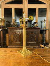 Load image into Gallery viewer, Antique 19th C English Brass Corinthian Table Lamp, Rewired