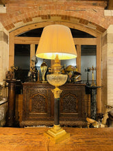 Load image into Gallery viewer, Antique Brass Oil Lamp With Cut Glass Bowl, Table Lamp, “Duplex, Youngs”