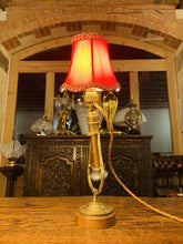 Load image into Gallery viewer, Antique Solid Brass Gimbal Ships Table Lamp, British Navy, Rail Carriage Light