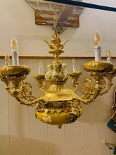 Load image into Gallery viewer, Baroque Gilded Bronze & Handmade Ceramic Chandelier By "FBAI" Italy