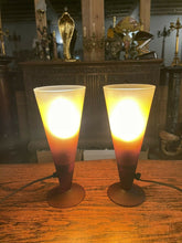 Load image into Gallery viewer, Vintage French Glass Uplighter Table Lamps, Conical, MCM