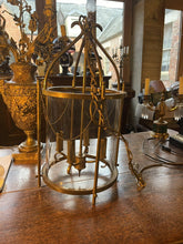 Load image into Gallery viewer, Antique Louis XVI Style Classical Brass Hall Lantern with Cylindrical Glass