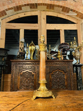 Load image into Gallery viewer, Antique Gilded Bronze & Alabaster French Empire Table Lamp, Corinthian Capitol