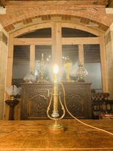 Load image into Gallery viewer, Antique Solid Brass Gimbal Ships Table Lamp, British Navy, Rail Carriage Light