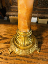 Load image into Gallery viewer, Antique Gilded Bronze & Alabaster French Empire Table Lamp, Corinthian Capitol