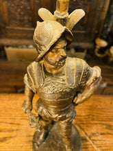 Load image into Gallery viewer, Antique 19th C Conquistador Newel Post Table Lamp, Patinated Bronze