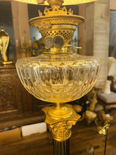 Load image into Gallery viewer, Antique Brass Oil Lamp With Cut Glass Bowl, Table Lamp, “Duplex, Youngs”