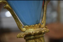 Load image into Gallery viewer, Pair Of Antique French ‘Sevres’ Oplaine Blue Glass & Gilt Brass Table Lamps