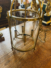 Load image into Gallery viewer, Antique Louis XVI Style Classical Brass Hall Lantern with Cylindrical Glass