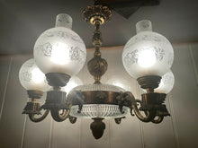 Load image into Gallery viewer, Antique Bronze 6 Arm Victorian Style Gasolier Chandelier, English Lion’s