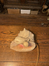 Load image into Gallery viewer, Antique Baroque Hand Carved Alabaster Table Lamp Of Cherub & Sea Shell,