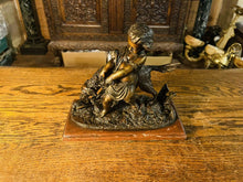 Load image into Gallery viewer, A.J Peiffer (French, 1832-1886) Bronze Group Of Putto With A Setter On Marble