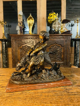 Load image into Gallery viewer, A.J Peiffer (French, 1832-1886) Bronze Group Of Putto With A Setter On Marble