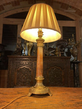 Load image into Gallery viewer, Antique Gilded Bronze & Alabaster French Empire Table Lamp, Corinthian Capitol