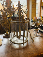 Load image into Gallery viewer, Antique Louis XVI Style Classical Brass Hall Lantern with Cylindrical Glass