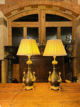 Load image into Gallery viewer, Pair Of Antique 19th Century Patinated & Gilded Bronze Baluster Table Lamps