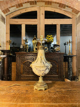 Load image into Gallery viewer, Antique 19th C French Ormolu Bronze & Marble Table Lamp, Rams Head Decoration