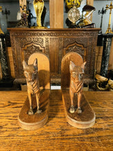 Load image into Gallery viewer, Antique Hand Carved English Oak Dog Bookends, Arts & Crafts