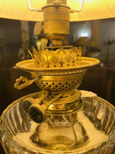 Load image into Gallery viewer, Antique Brass Oil Lamp With Cut Glass Bowl, Table Lamp, “Duplex, Youngs”