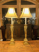 Load image into Gallery viewer, Pair of Imposing Large Brass Neo-Classical Table Lamps With Shades