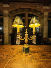 Load image into Gallery viewer, Antique 19th Century Candleabra Table Lamp, Cut Crystal, Malachite & Bronze