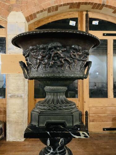 Large 19th Century Solid Bronze, Neo-Classical Urn, Greek Putti Frieze