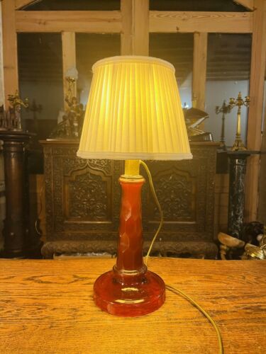 Antique Ruby Red Cut Glass Table Lamp